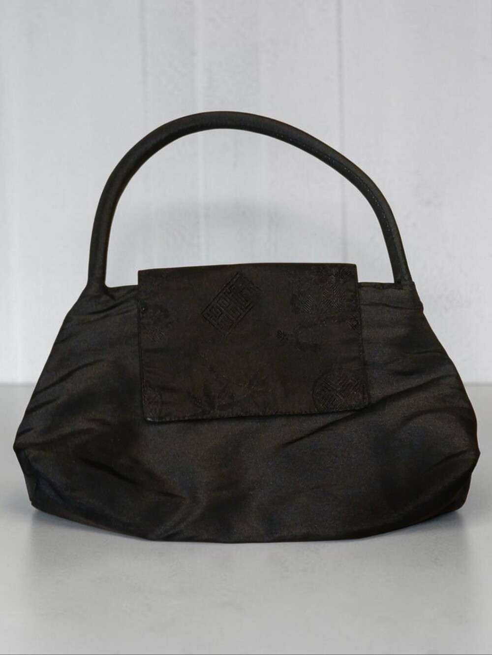 Silk Jaquard Red Blossom Vintage Black Silky Slouchy Shoulder Bag